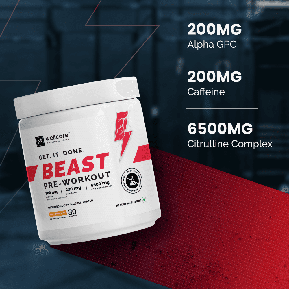 Wellcore - Beast Mode Pre Workout Supplement | Valencia Orange - (420g, 30 Servs)