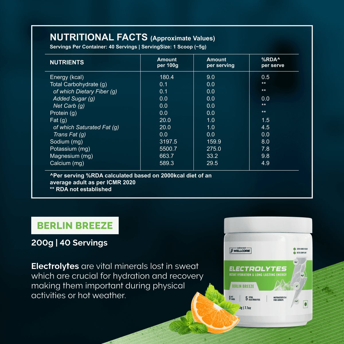 Wellcore - Electrolytes (2X200g, 80 servings)