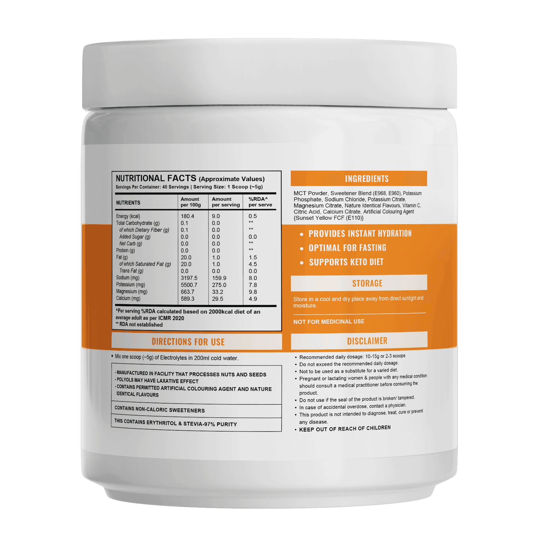 Wellcore - Electrolytes  - Orange - Zero Sugar Electrolyte Powder