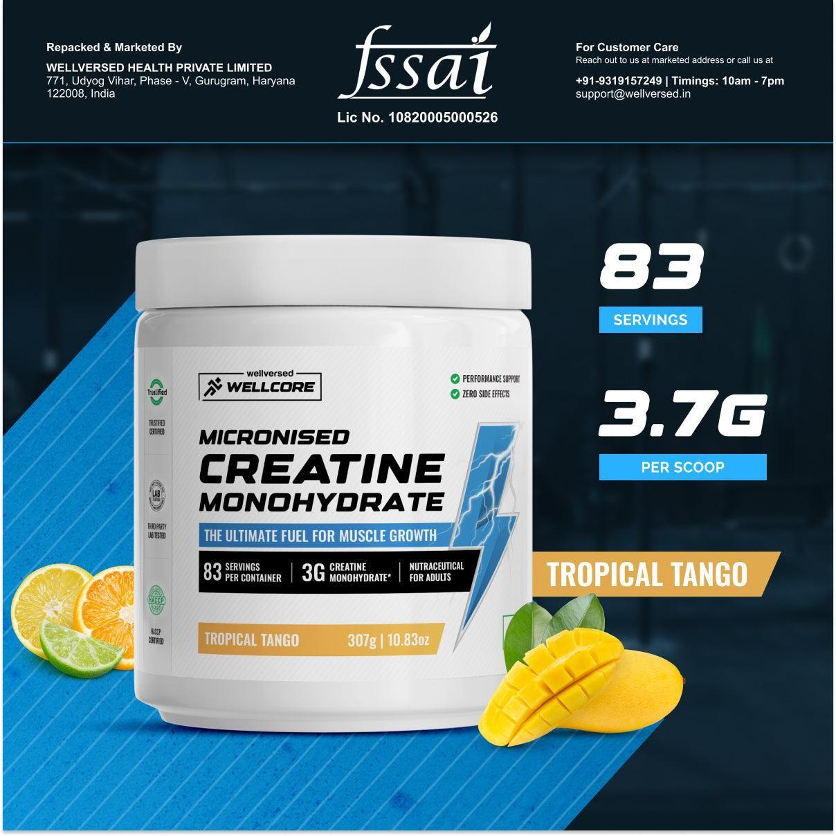 Wellcore - Pure Micronised Creatine Monohydrate (307g, 83Servings) Tropical Tango