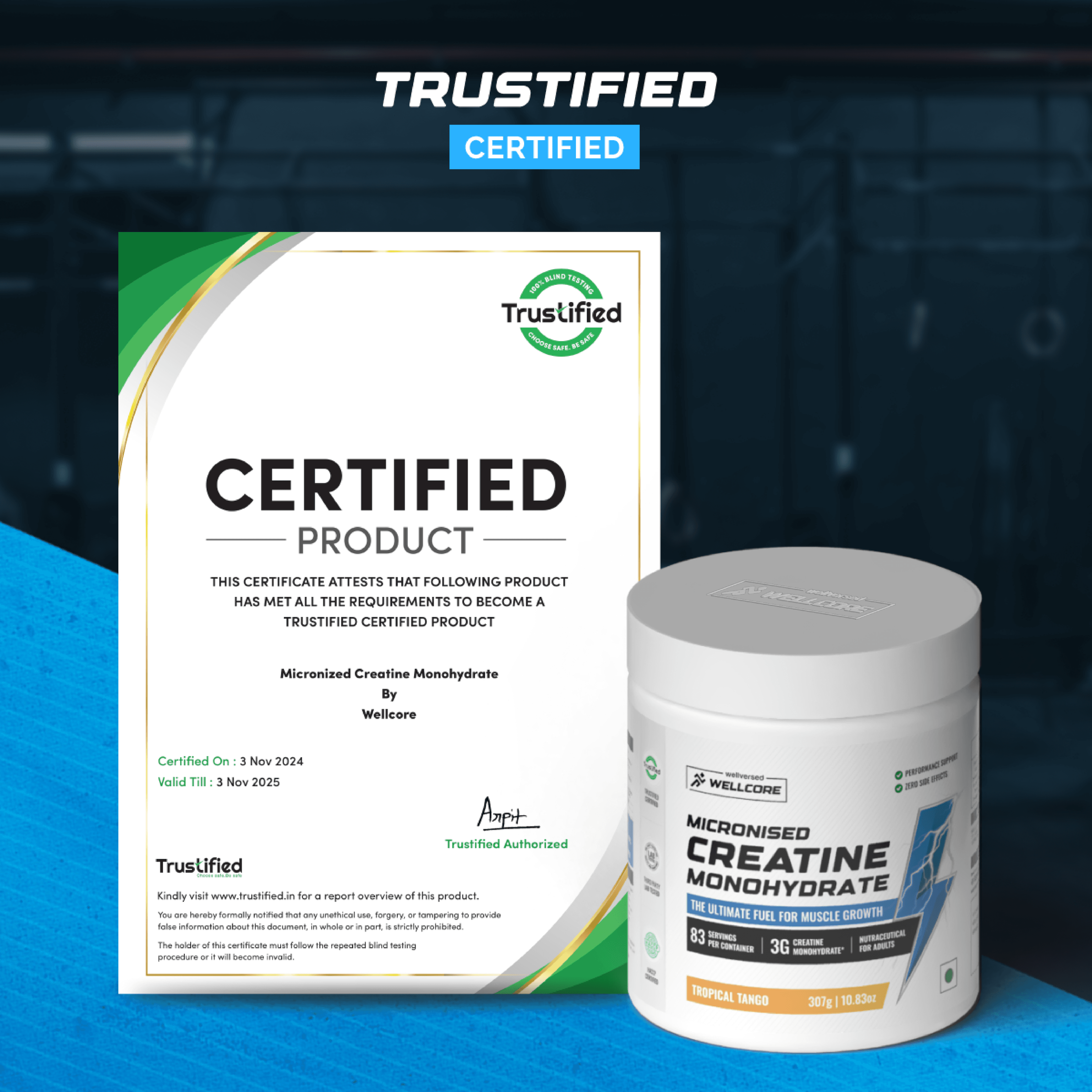Wellcore - Pure Micronised Creatine Monohydrate (307g, 83Servings) Tropical Tango