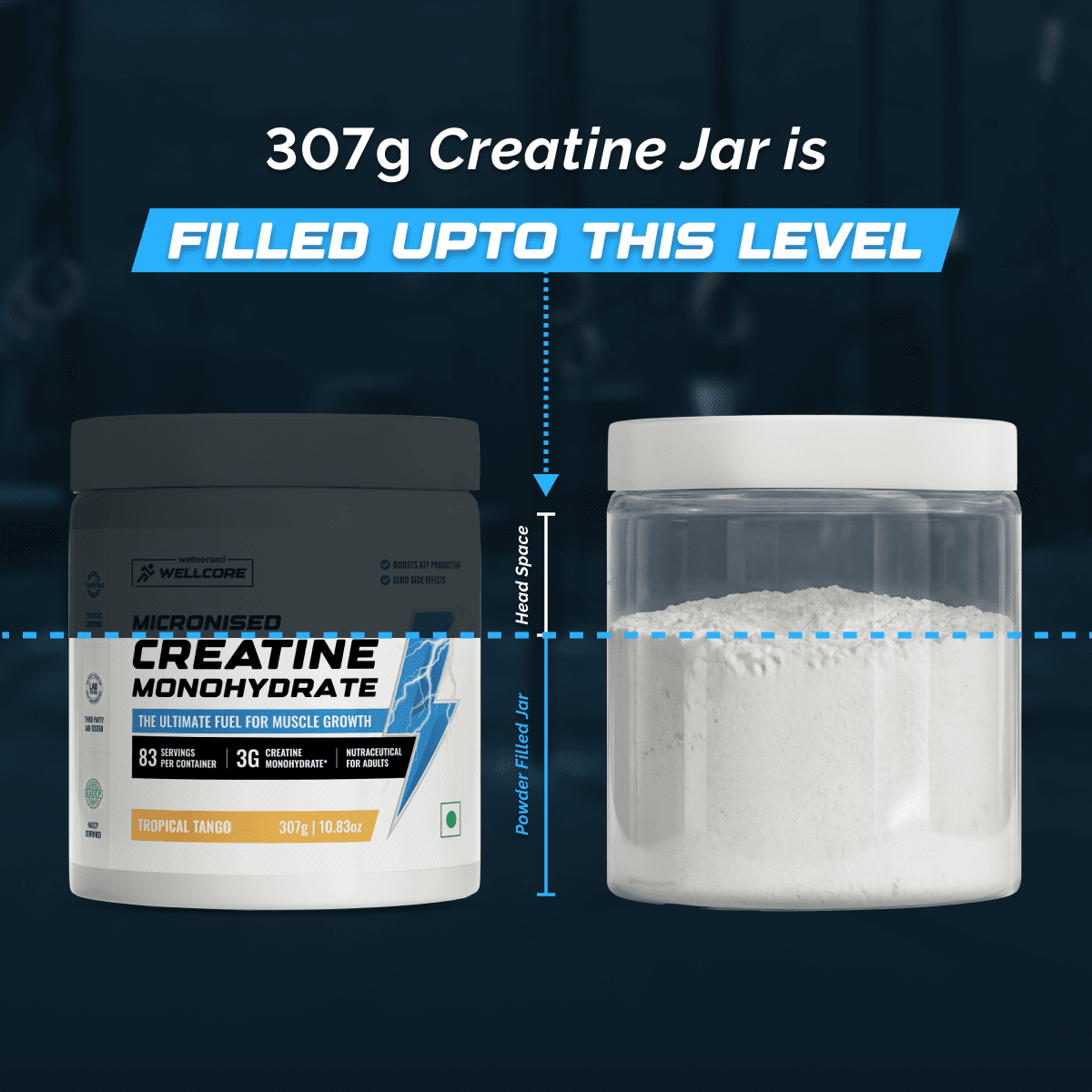 Wellcore - Pure Micronised Creatine Monohydrate (307g, 83Servings) Tropical Tango