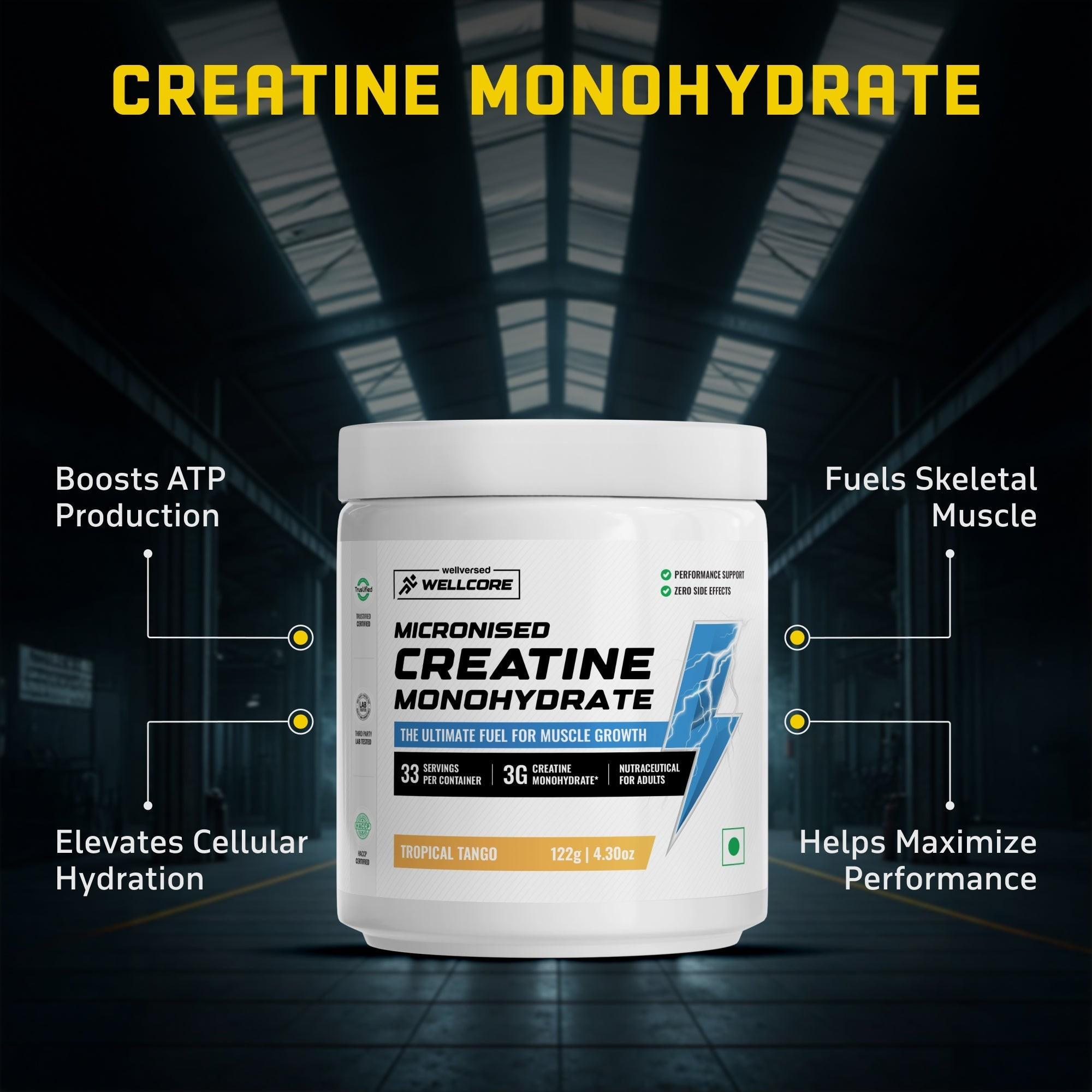Wellcore Creatine Monohydrate (Tropical Tango, 33 Servings) + YouWeFit Omega-3 Triple Strength Fish Oil (1250mg, 30 Capsules)