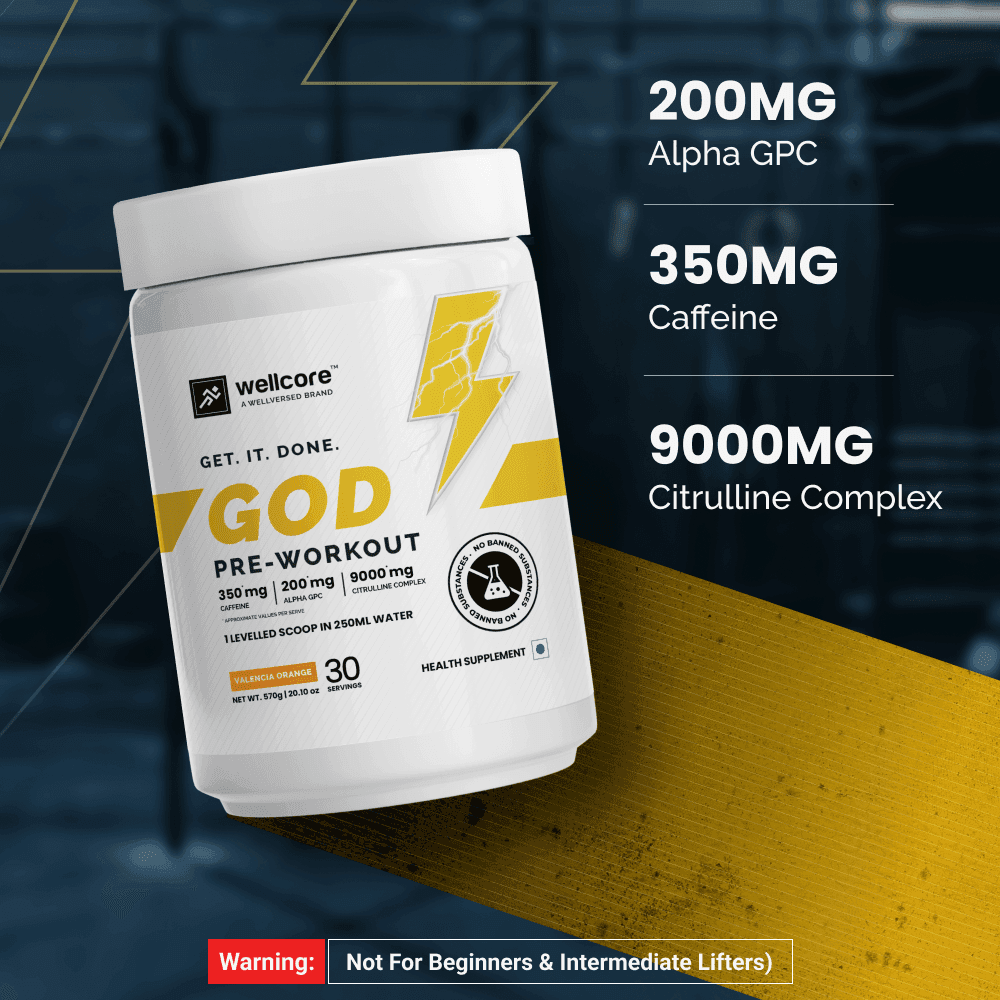 Wellcore - God Mode Pre Workout Supplement | Valencia Orange - (570g, 30 Servings)