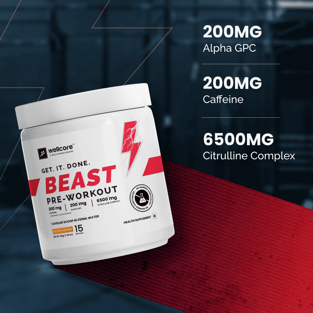 Wellcore - Beast Mode Pre Workout Supplement | Valencia Orange - (210g, 15 Servs)