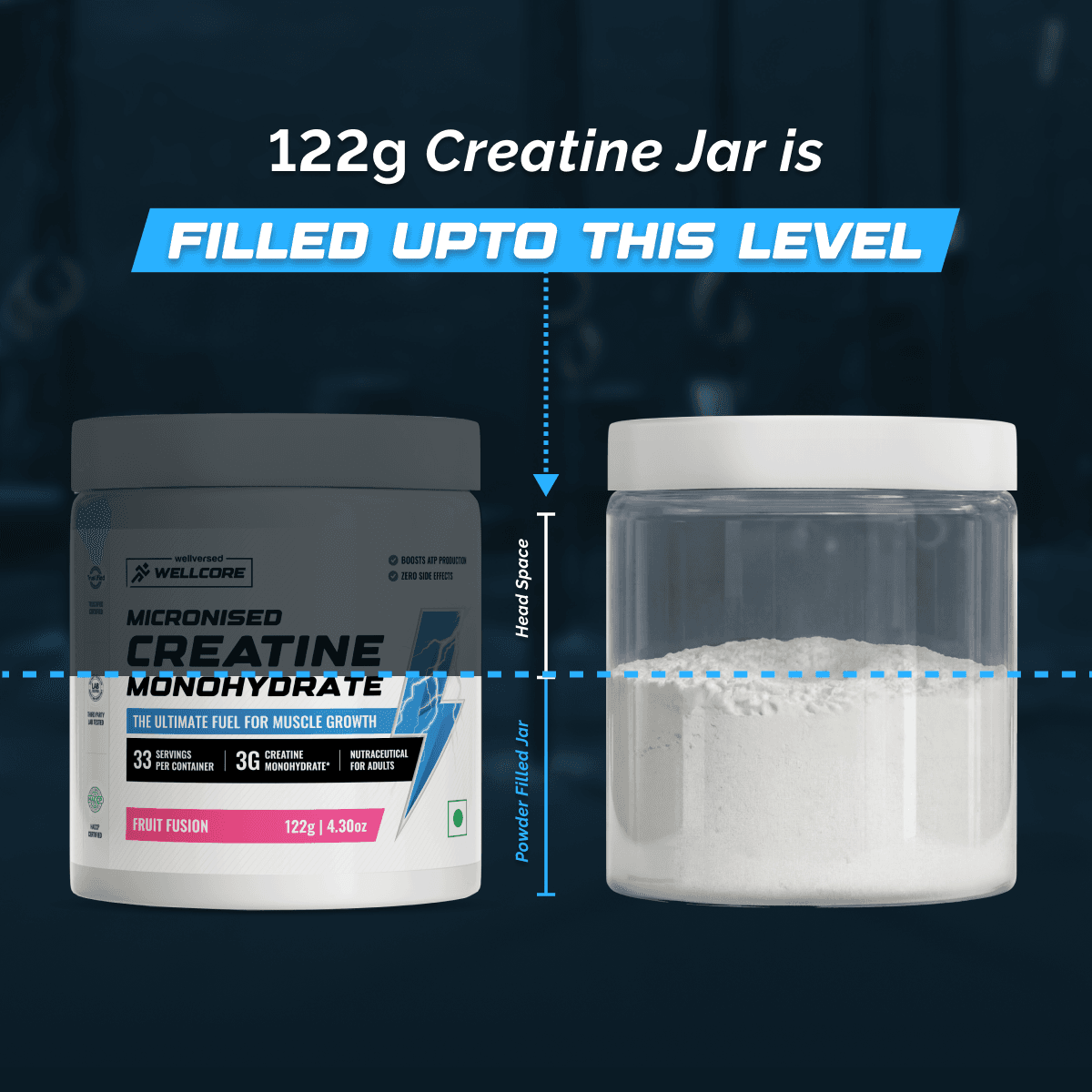 Wellcore - Pure Micronised Creatine Monohydrate (122g, 33 Servings) Fruit Fusion