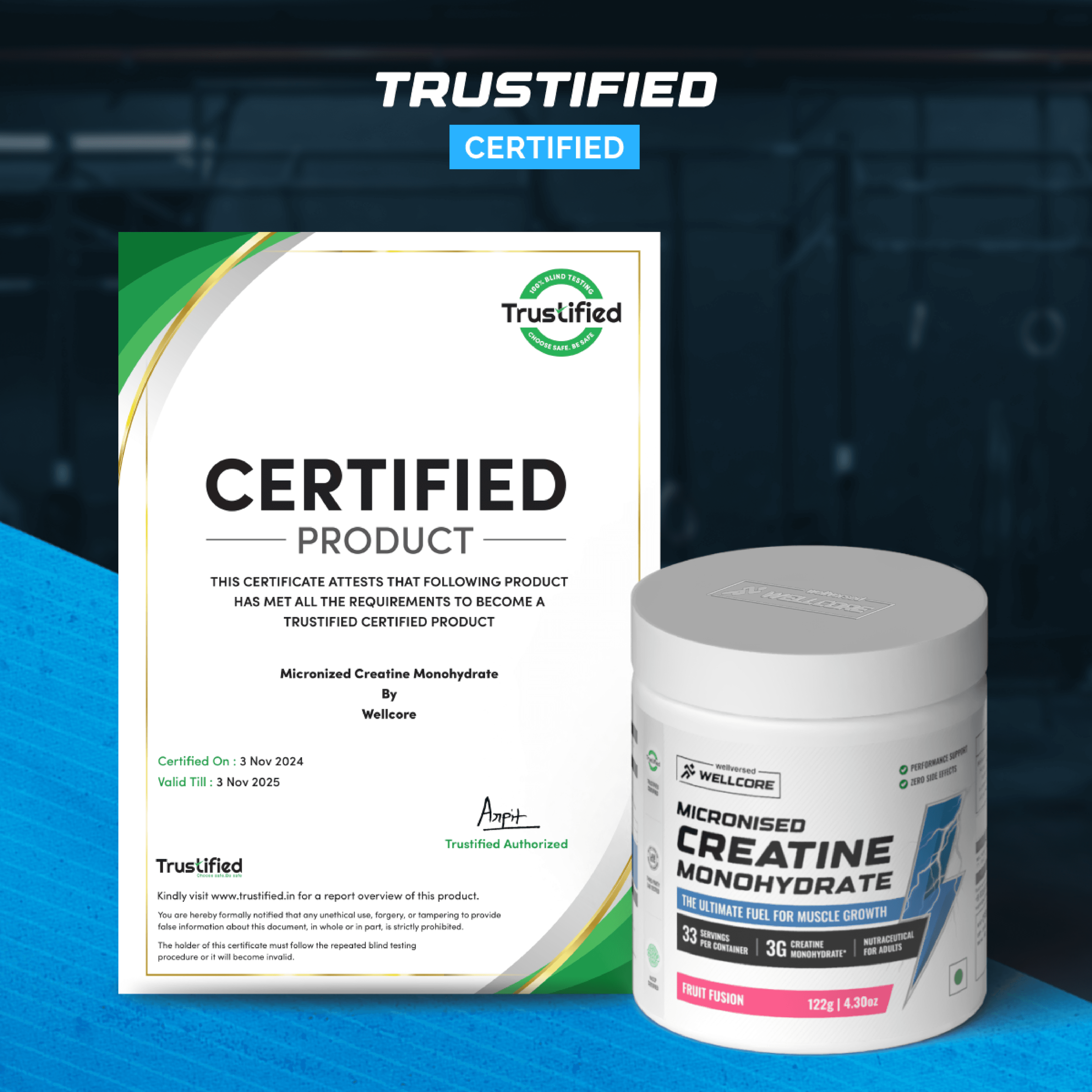 Wellcore - Pure Micronised Creatine Monohydrate (122g, 33 Servings) Fruit Fusion