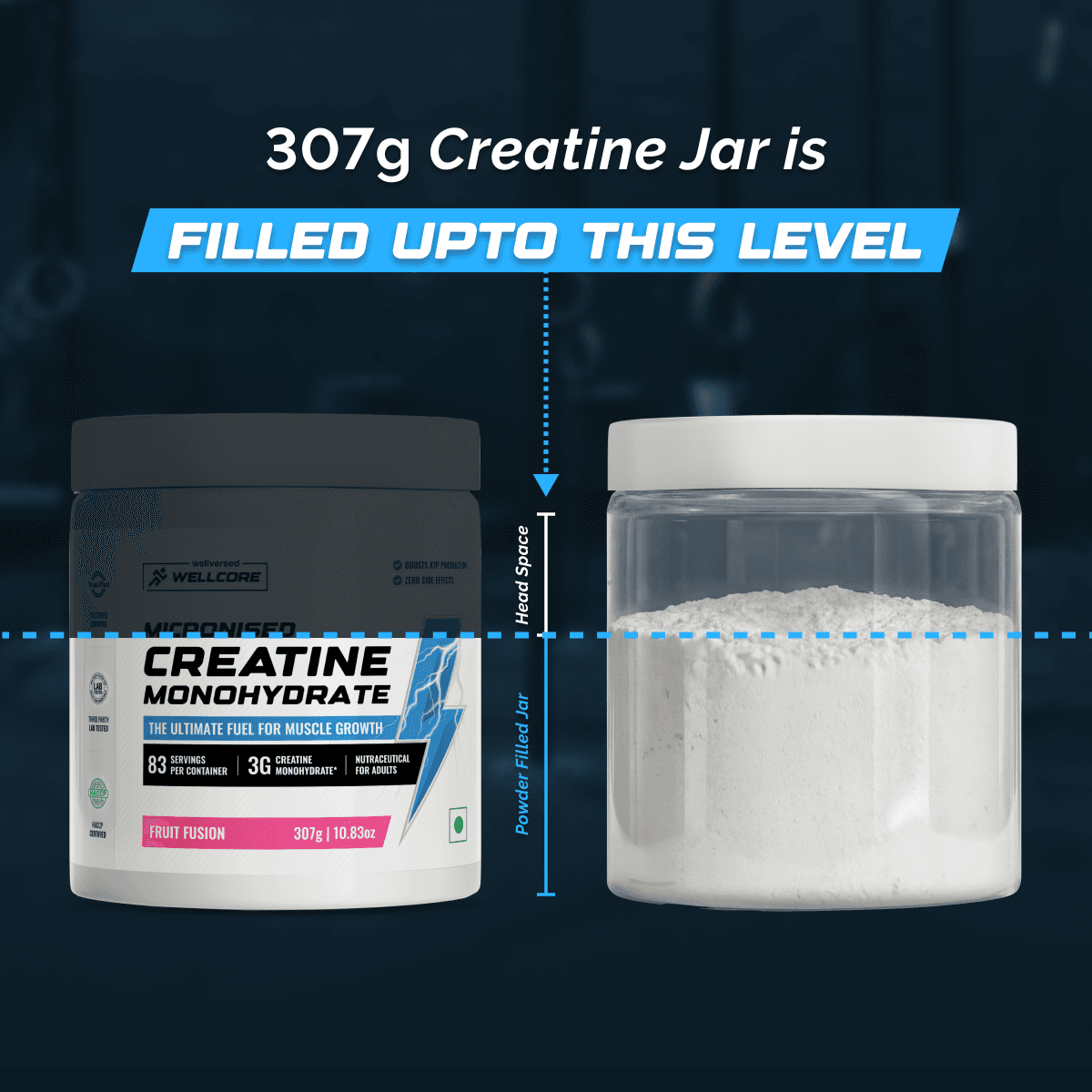 Wellcore - Pure Micronised Creatine Monohydrate (307g, 83 Servings) Fruit Fusion