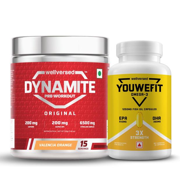 Dynamite Pre-workout (15 Servings, Valencia Orange) + YouWeFit Triple Strength Fish Oil (30 Capsules)