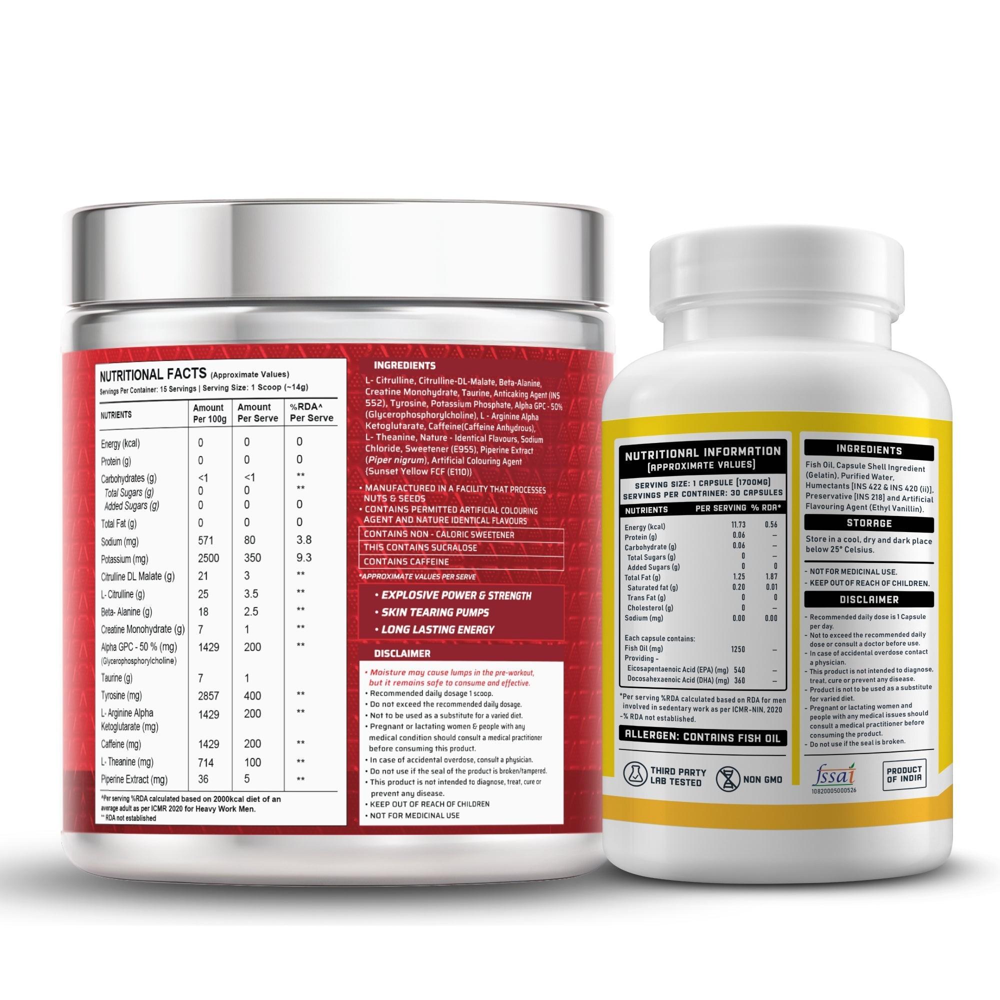 Dynamite Pre-workout (15 Servings, Valencia Orange) + YouWeFit Triple Strength Fish Oil (30 Capsules)