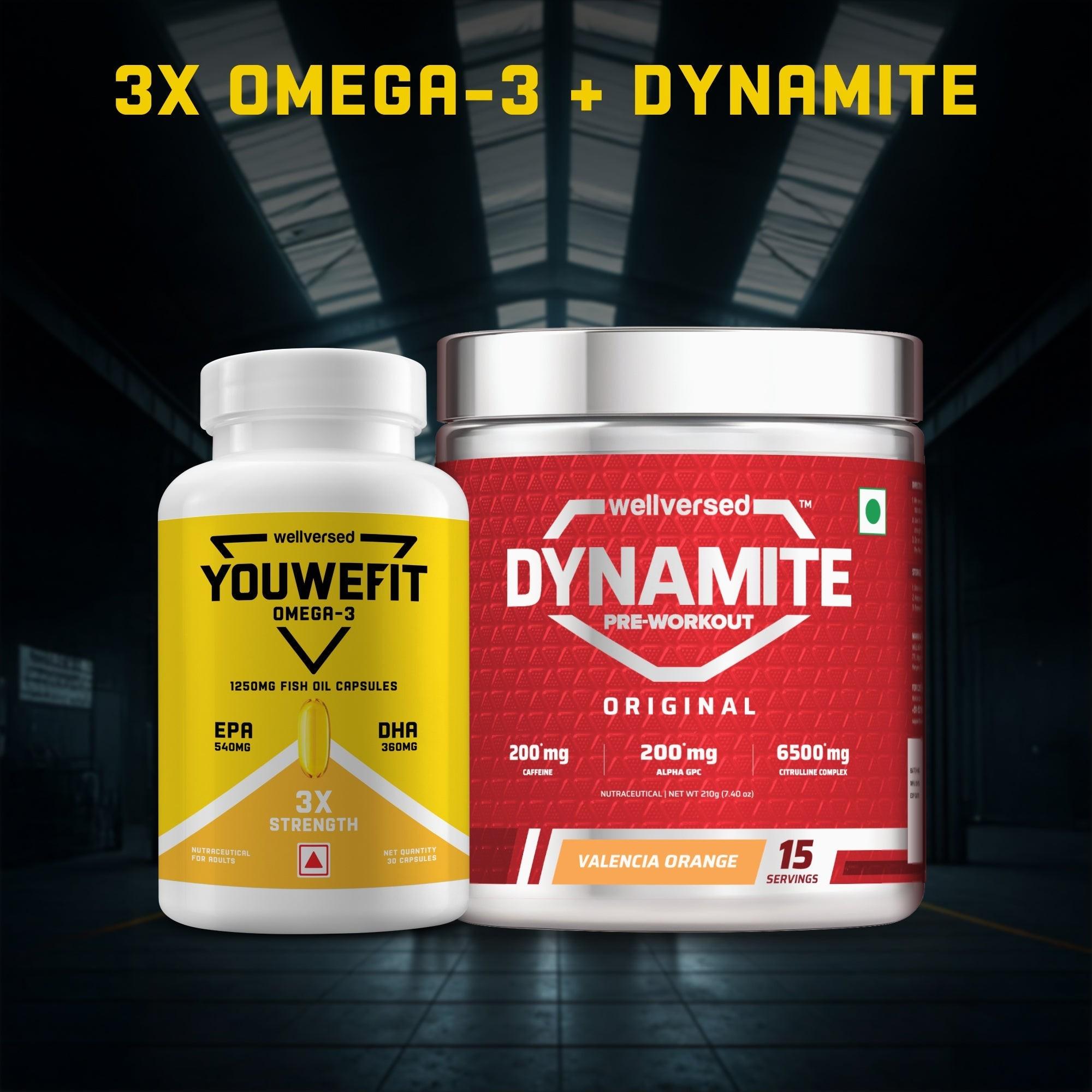 Dynamite Pre-workout (15 Servings, Valencia Orange) + YouWeFit Triple Strength Fish Oil (30 Capsules)