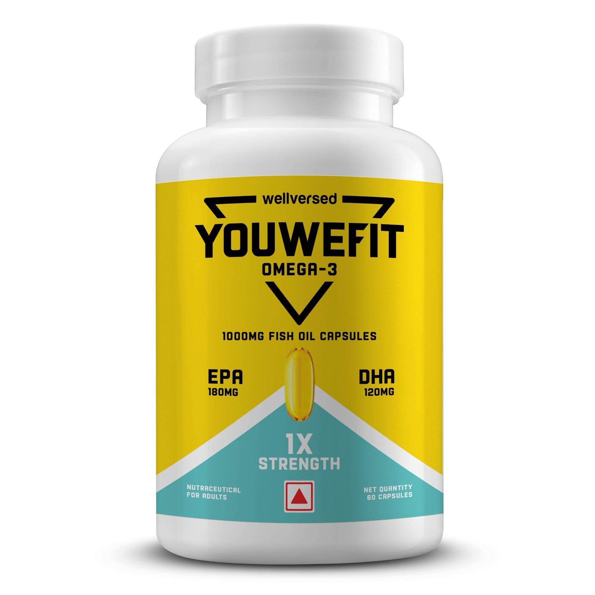 YouWeFit Omega-3 Fish Oil (60 Capsules), 1000mg