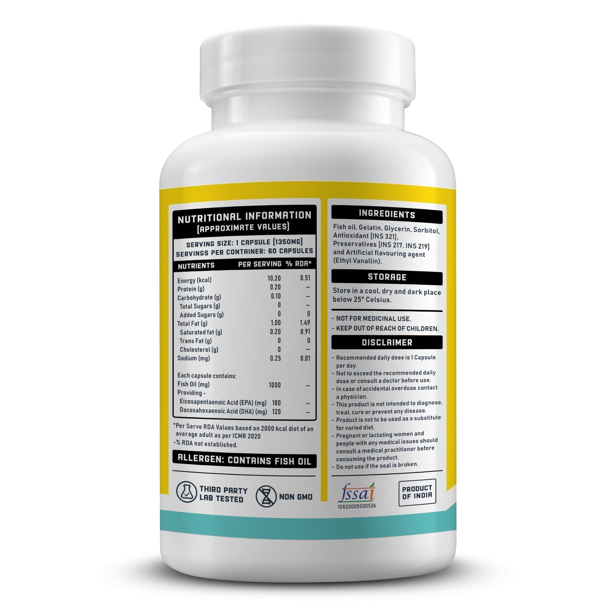 YouWeFit Omega-3 Fish Oil (60 Capsules), 1000mg