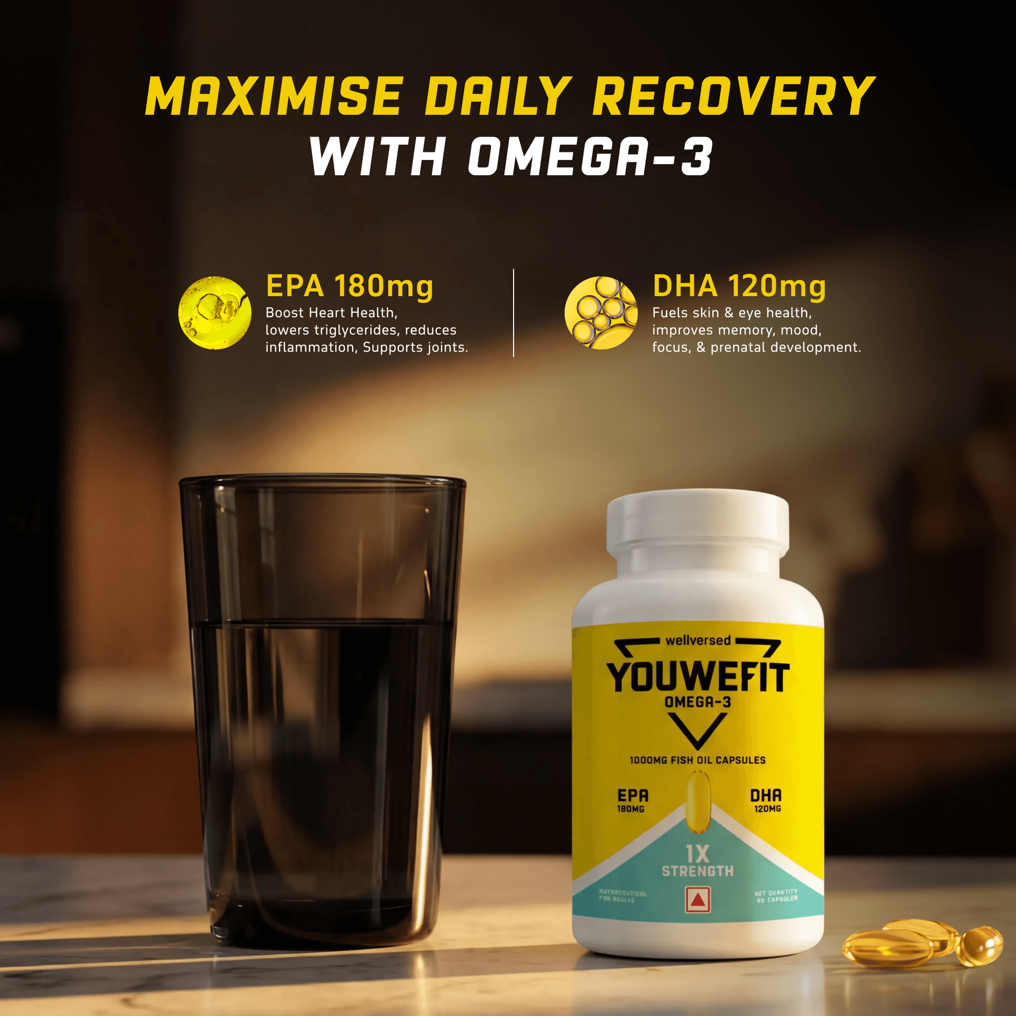 YouWeFit Omega-3 Fish Oil (60 Capsules), 1000mg