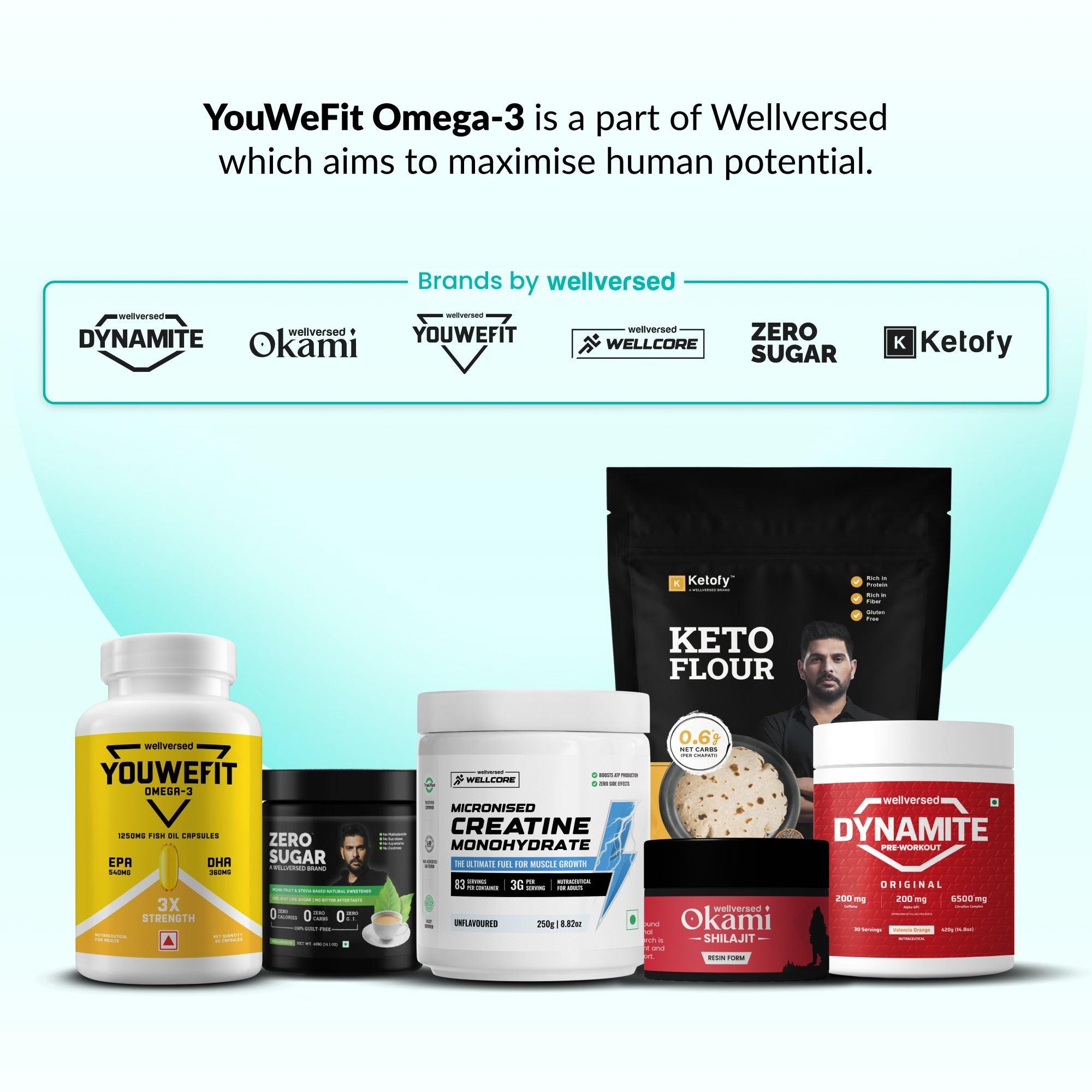 YouWeFit Omega-3 Fish Oil (60 Capsules), 1000mg