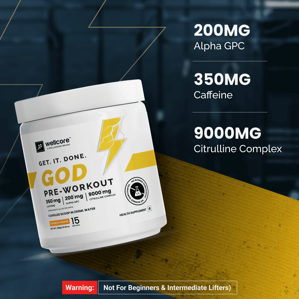 Wellcore - God Mode Pre Workout Supplement | Valencia Orange - (285g, 15 Servings)