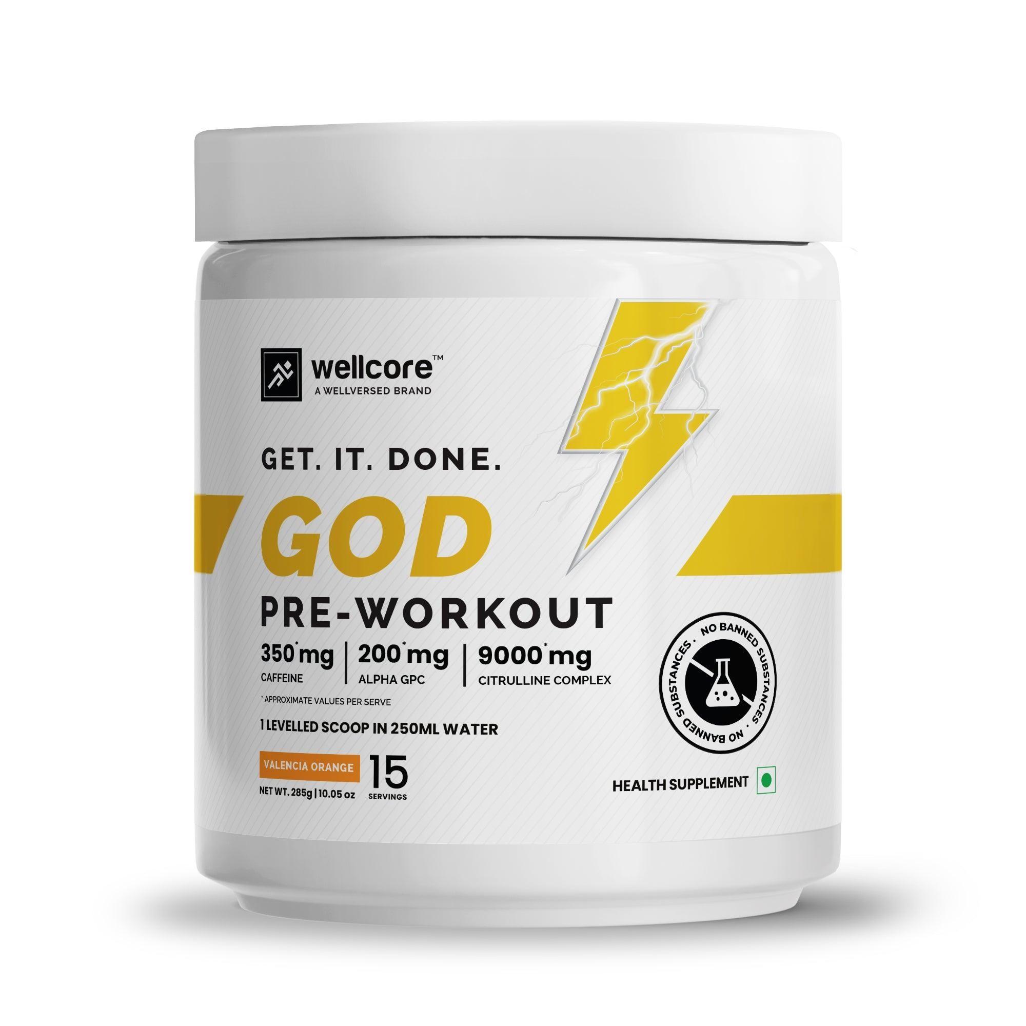 Wellcore - God Mode Pre Workout Supplement | Valencia Orange - (285g, 15 Servings)