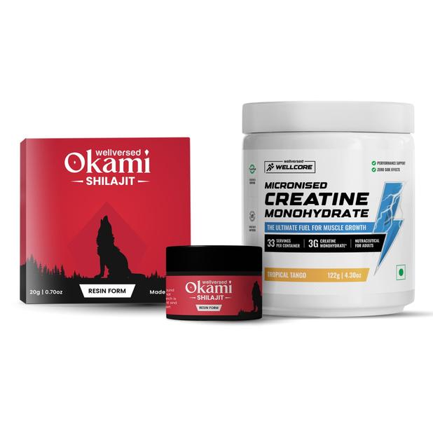 Wellcore Creatine (33 Servings, Tropical Tango) + Okami Shilajit Resin (20g)
