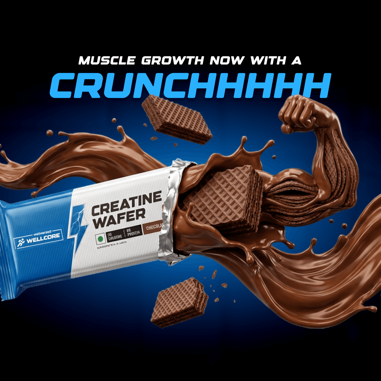 Wellcore - Creatine Wafer Bar | Chocolate Flavour (Pack of 6)