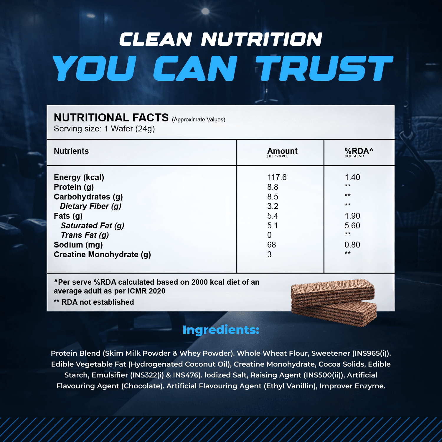Wellcore - Creatine Wafer Bar | Chocolate Flavour (Pack of 6)