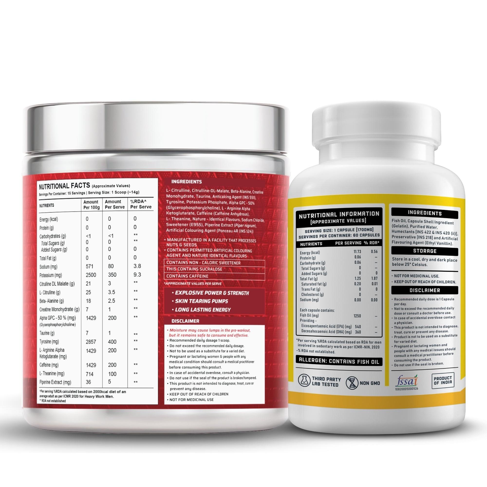 Dynamite Pre-workout (15 Servings, Fruit Blast) + YouWeFit Triple Strength Fish Oil (60 Capsules)