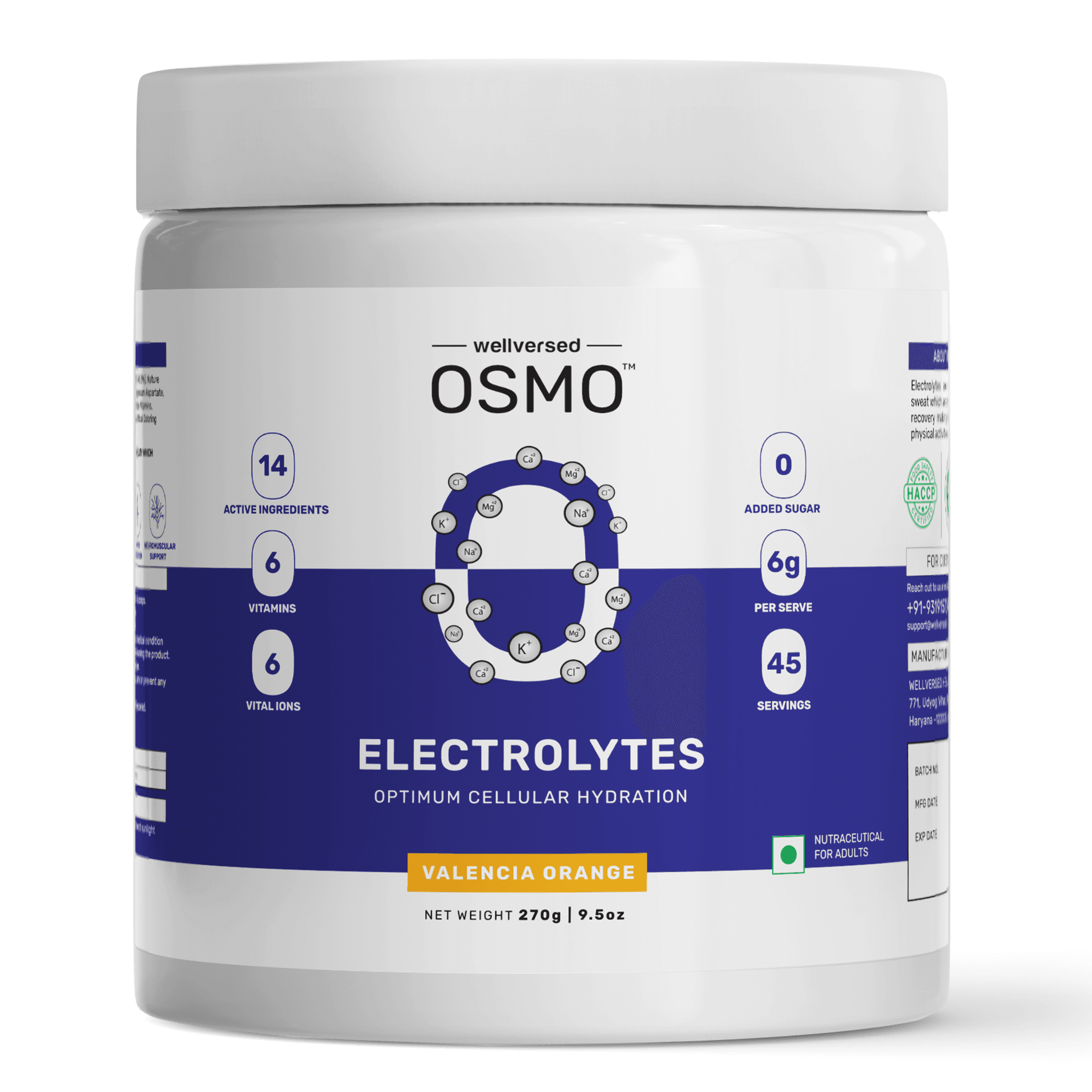 OSMO - Electrolyte Hydration Blend (Advanced Salts + Taurine & Vitamins) | Valencia Orange Flavour (270g, 45 servings)
