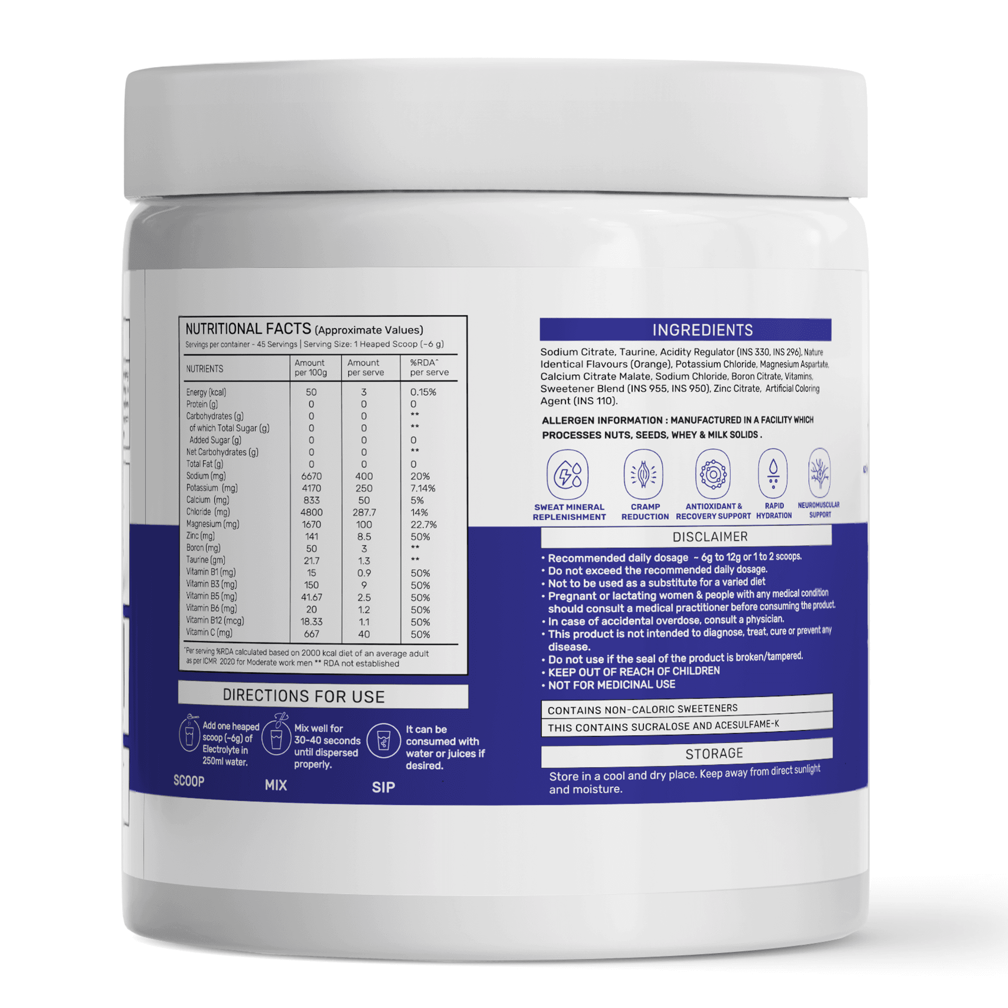 OSMO - Electrolyte Hydration Blend (Advanced Salts + Taurine & Vitamins) | Valencia Orange Flavour (270g, 45 servings)