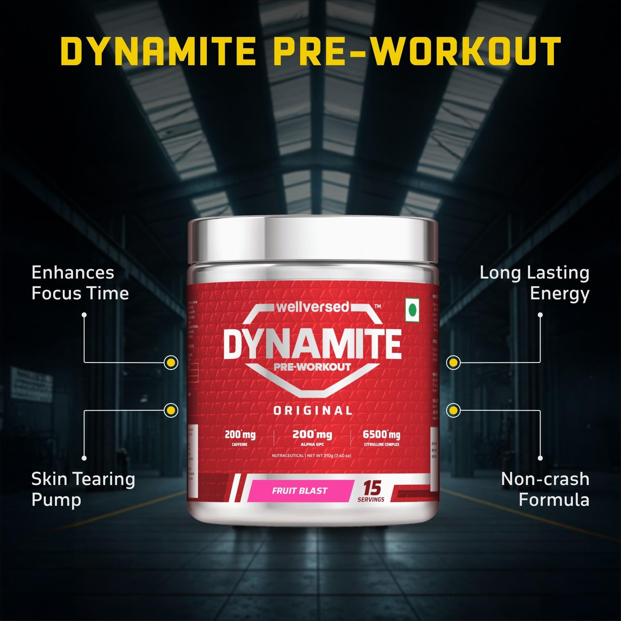 Dynamite Pre-workout (15 Servings, Fruit Blast) + YouWeFit Triple Strength Fish Oil (30 Capsules)