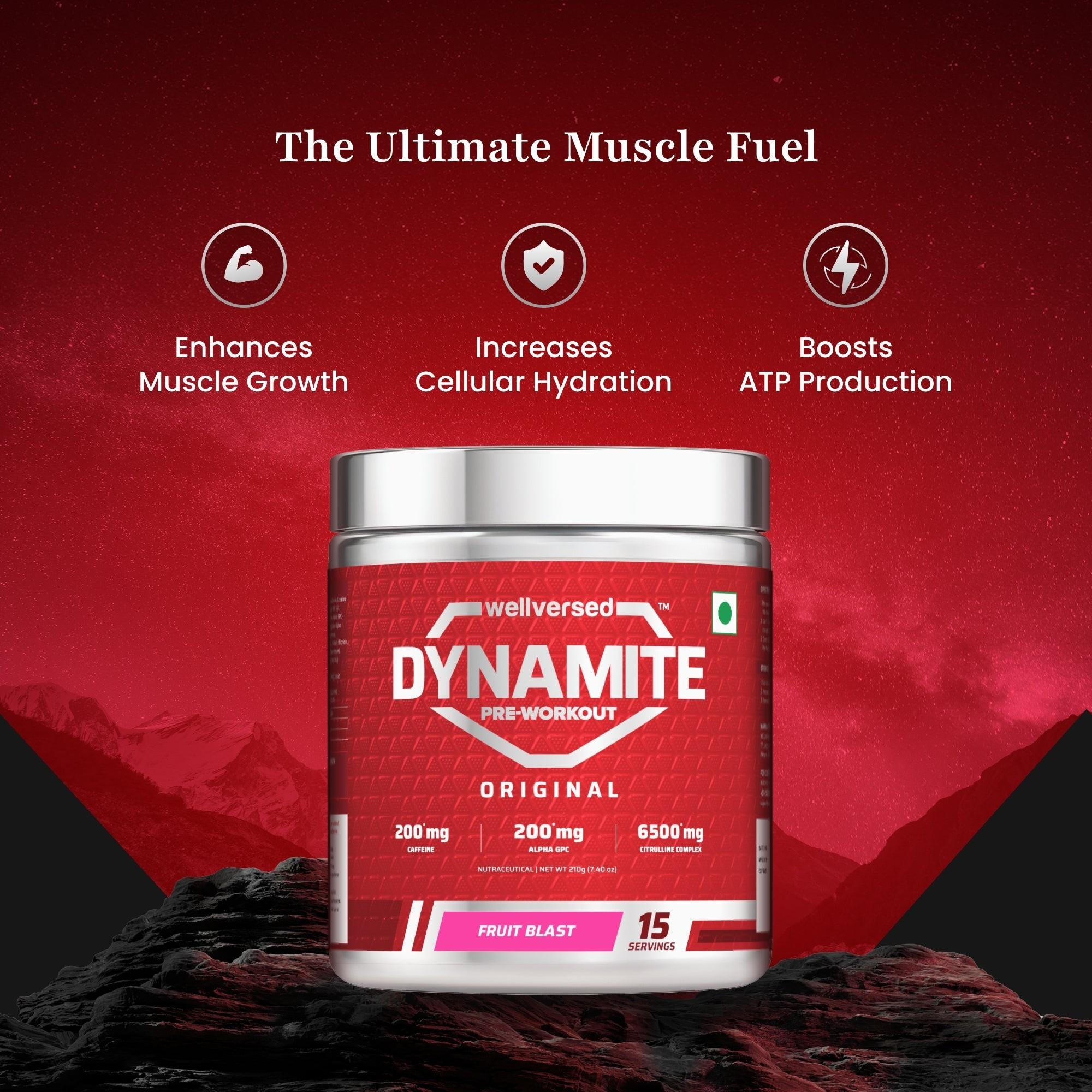 Dynamite Pre-Workout (210g, 15 Servings, Fruit Blast) + Okami Shilajit Resin (20g)