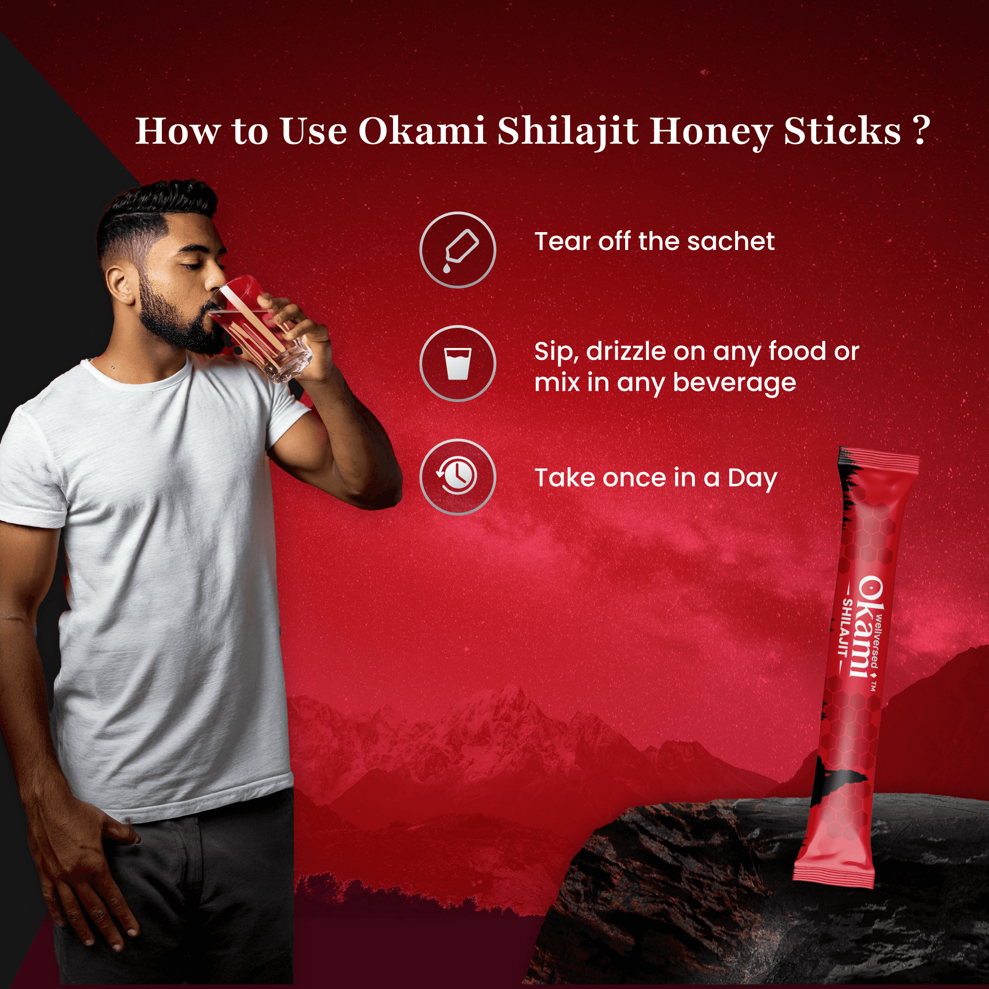 Okami Himalayan Shilajit Honey Sticks | 500mg Shilajit/Stick