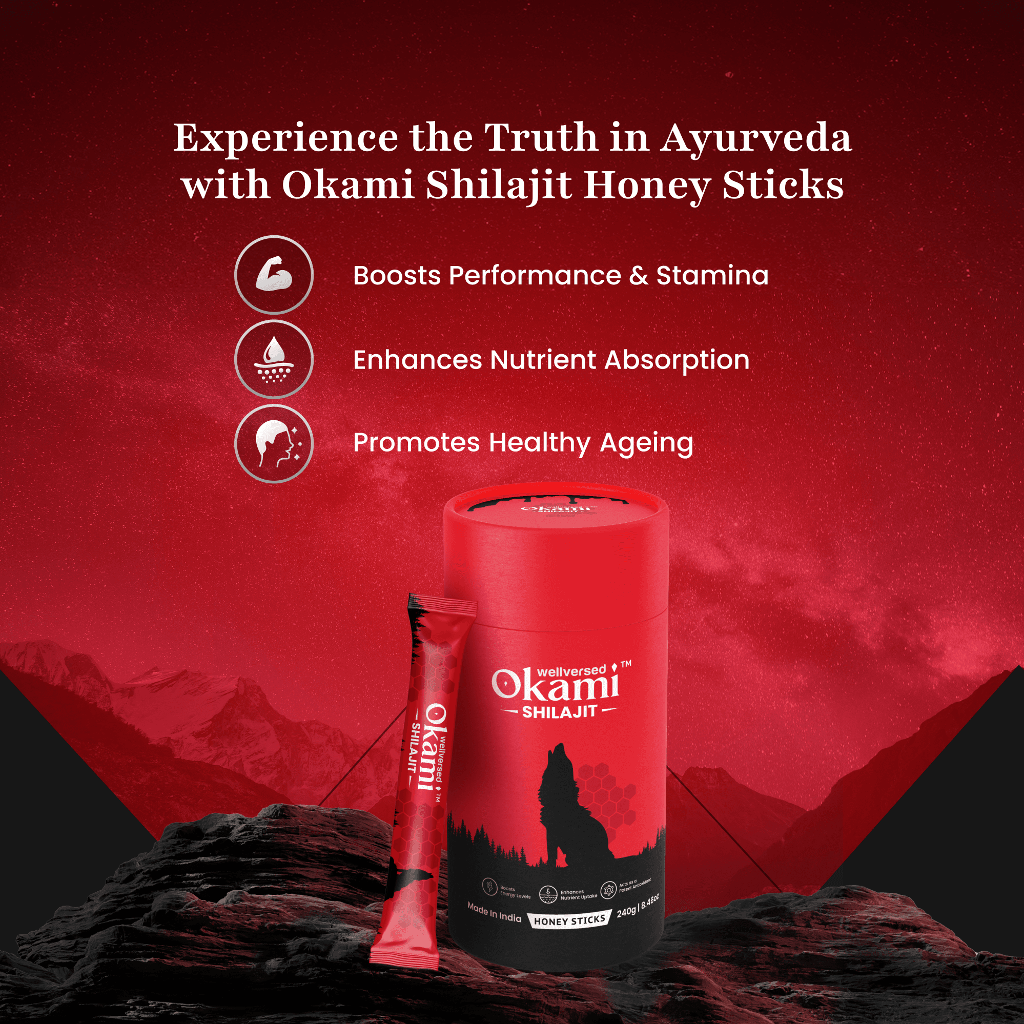 Okami Himalayan Shilajit Honey Sticks | 500mg Shilajit/Stick