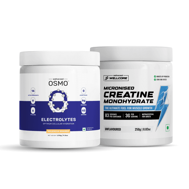 OSMO - Electrolytes (45 Servings, Valencia Orange) + Wellcore Micronised Creatine Monohydrate (83 Servings, Unflavoured)