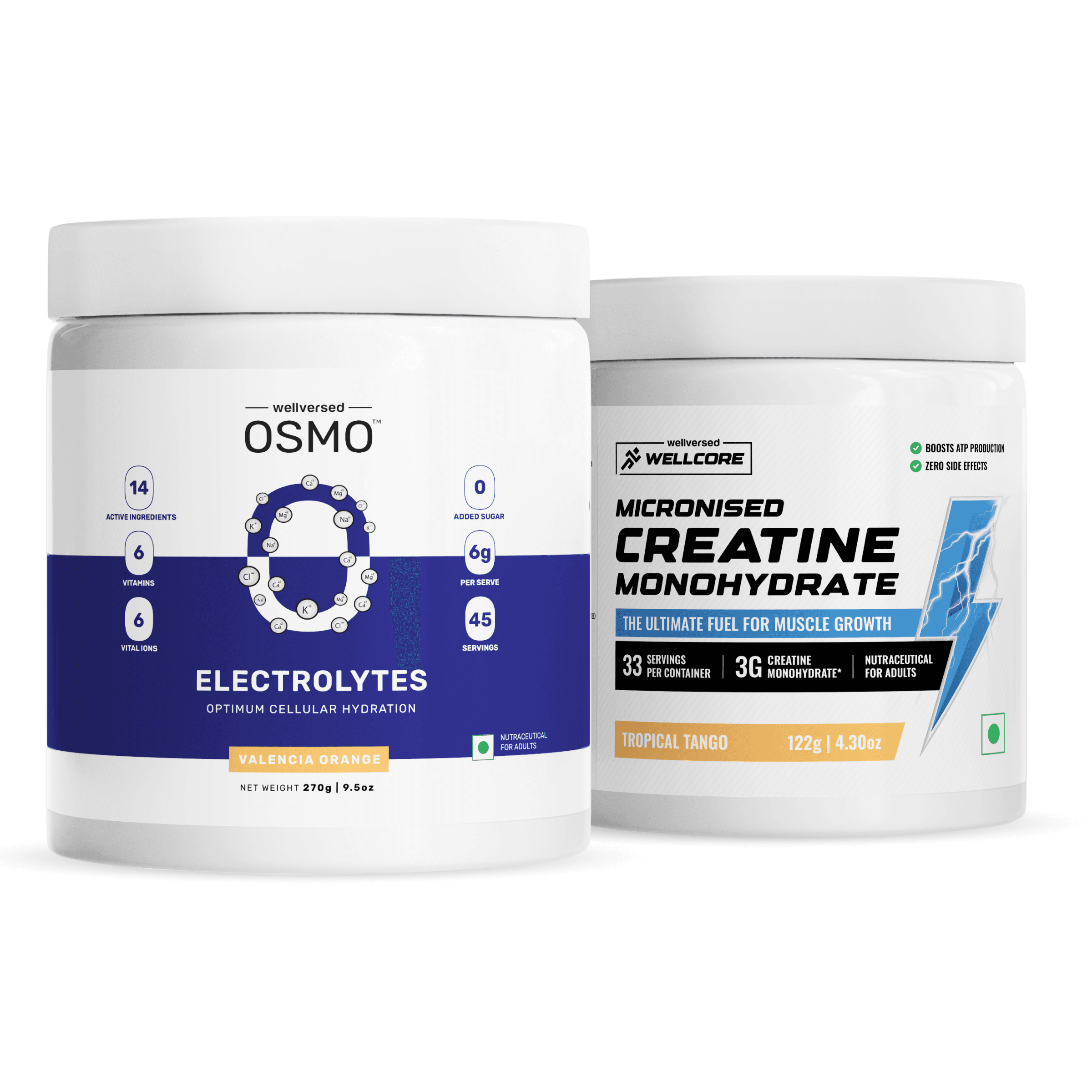 OSMO - Electrolytes (45 servings, Valencia Orange) + Wellcore Creatine (33 Servings, Tropical Tango)