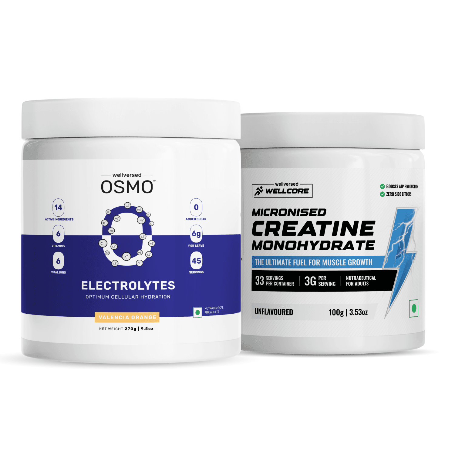 OSMO - Electrolytes (45 Servings, Valencia Orange) + Wellcore Micronised Creatine Monohydrate (33 Servings, Unflavoured)