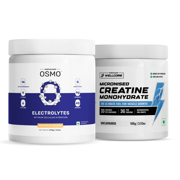 OSMO - Electrolytes (45 Servings, Valencia Orange) + Wellcore Micronised Creatine Monohydrate (33 Servings, Unflavoured)