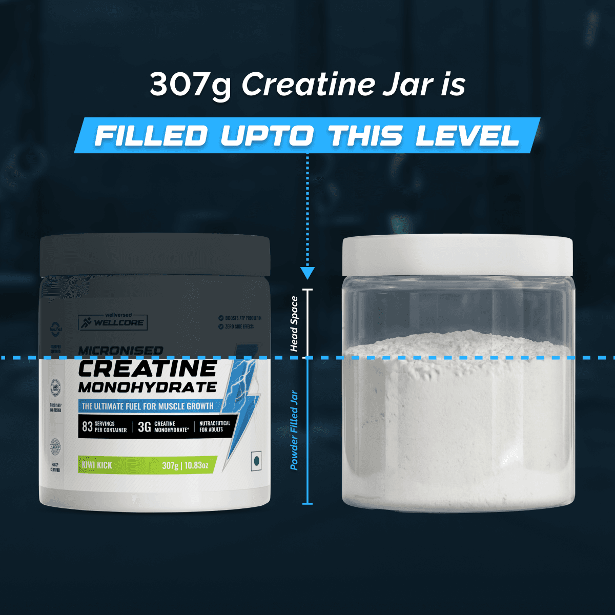 Wellcore - Pure Micronised Creatine Monohydrate | Kiwi Kick (307g, 83 servings)