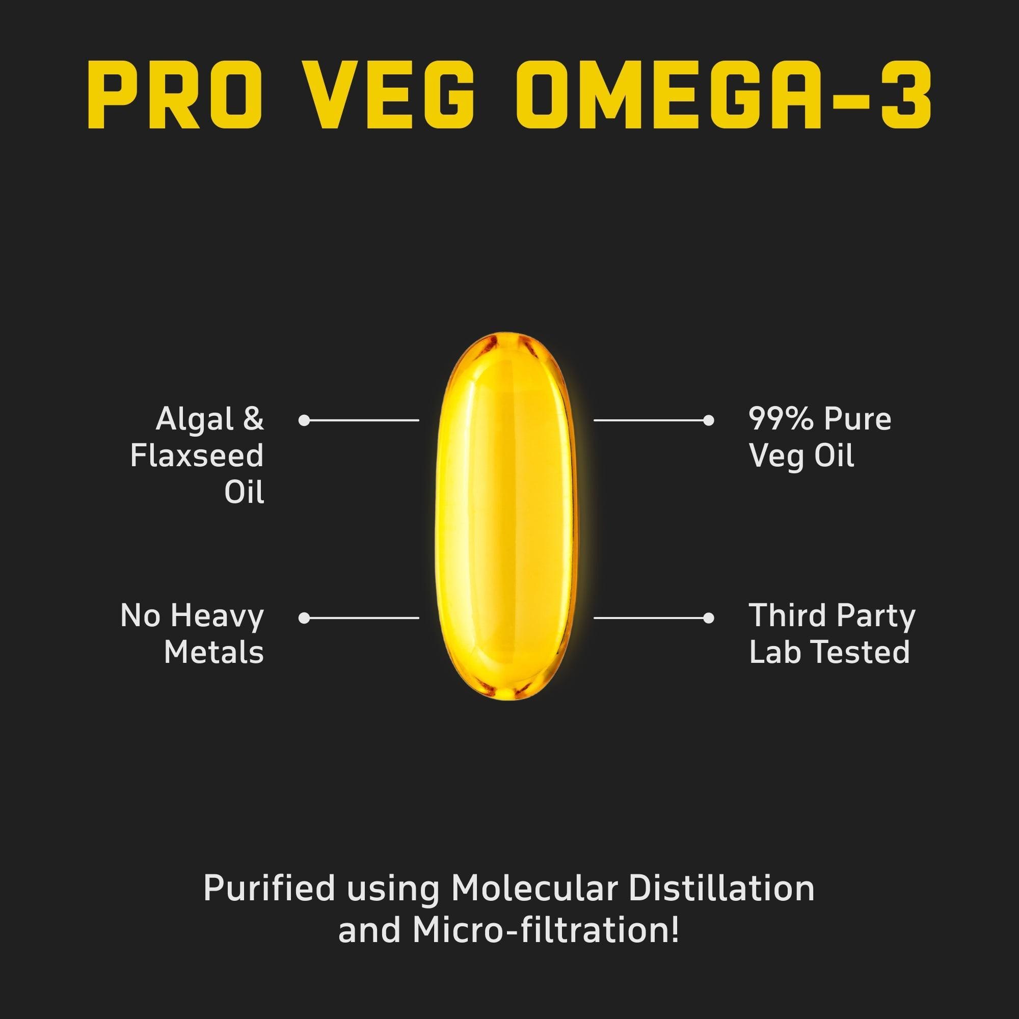 YouWeFit Pro-Vegetarian Omega-3 Capsules (60 Capsules) | 1000mg Algal Oil + Flaxseed Oil Capsules (250mg DHA | 200mg ALA | 50mg EPA)