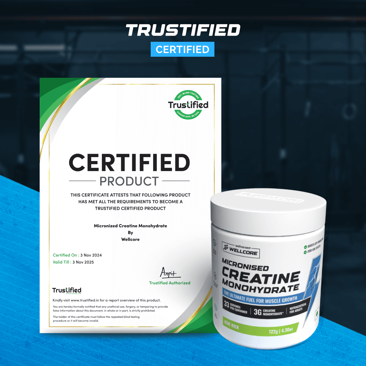 Wellcore - Pure Micronised Creatine Monohydrate | Kiwi Kick (122g, 33 servings)