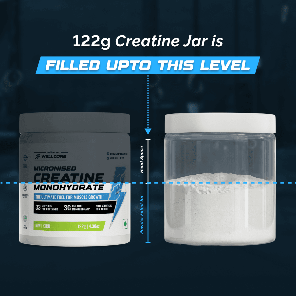 Wellcore - Pure Micronised Creatine Monohydrate | Kiwi Kick (122g, 33 servings)