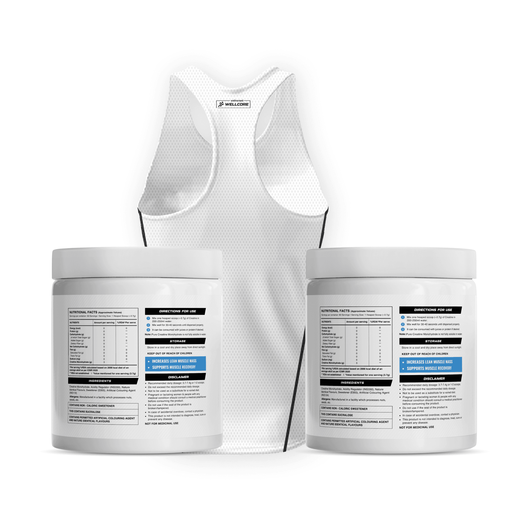 Wellcore - Micronised Creatine Monohydrate (83 Servings, Tropical Tango) + Creatine (83 Servings, Fruit Fusion) + Premium Gym Vest