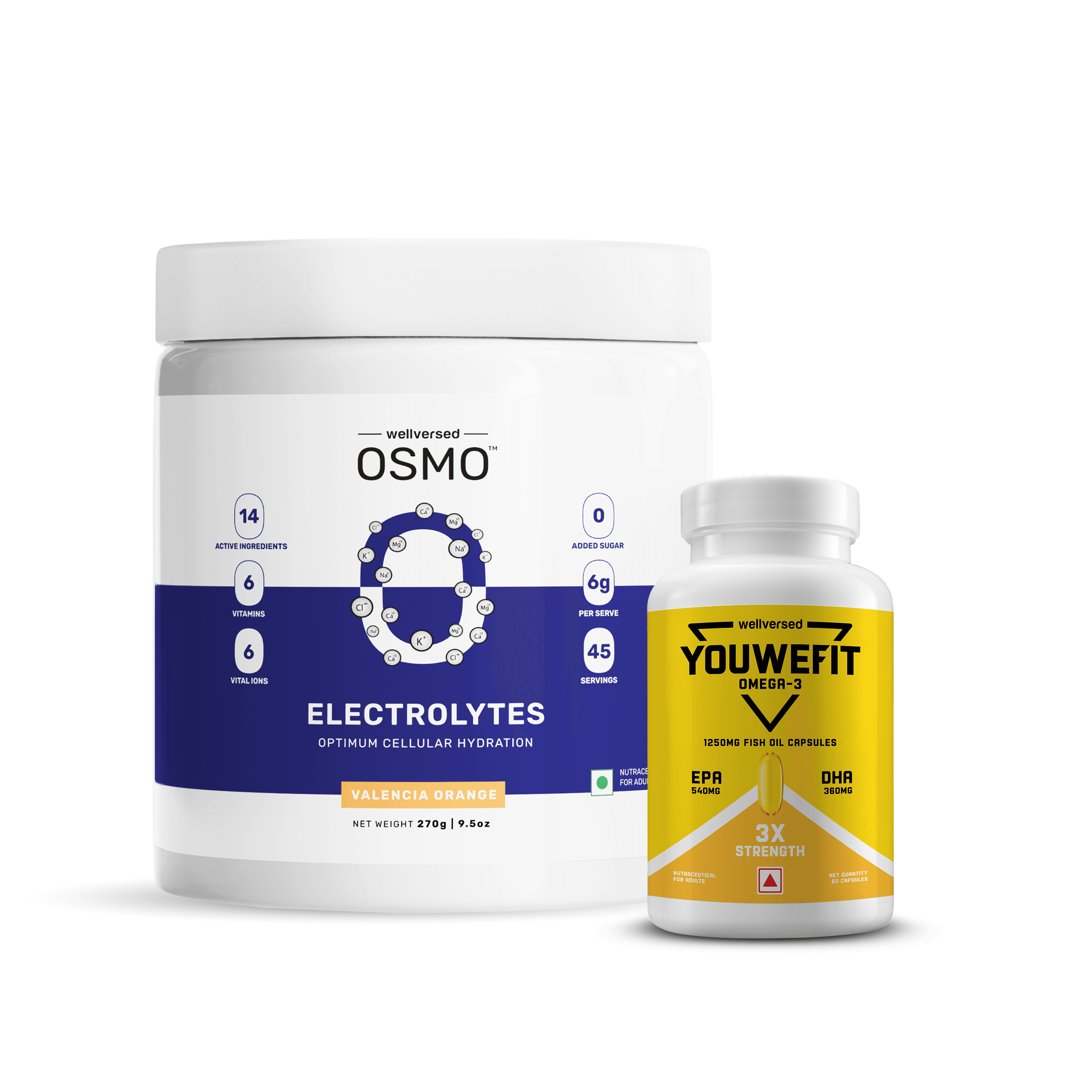 OSMO - Electrolytes (45 servings, Valencia Orange) + YouWeFit Omega-3 Triple Strength Fish Oil (1250mg, 60 Capsules)