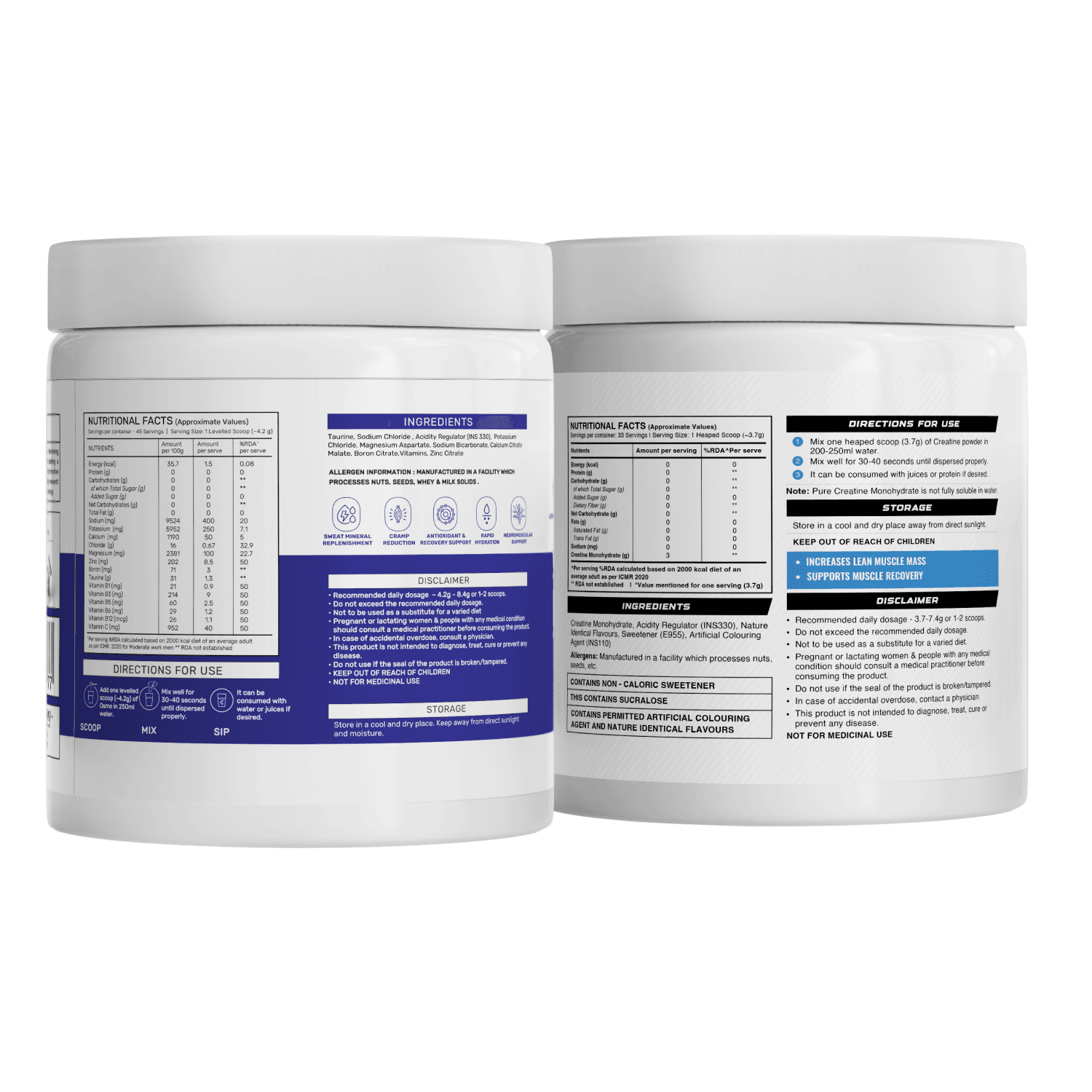 OSMO Electrolytes Unflavoured (45 Servings, 189g) + Wellcore Creatine (33 Servings, Tropical Tango)