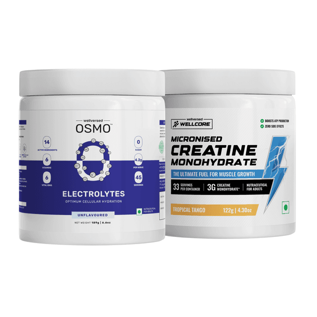 OSMO Electrolytes Unflavoured (45 Servings, 189g) + Wellcore Creatine (33 Servings, Tropical Tango)