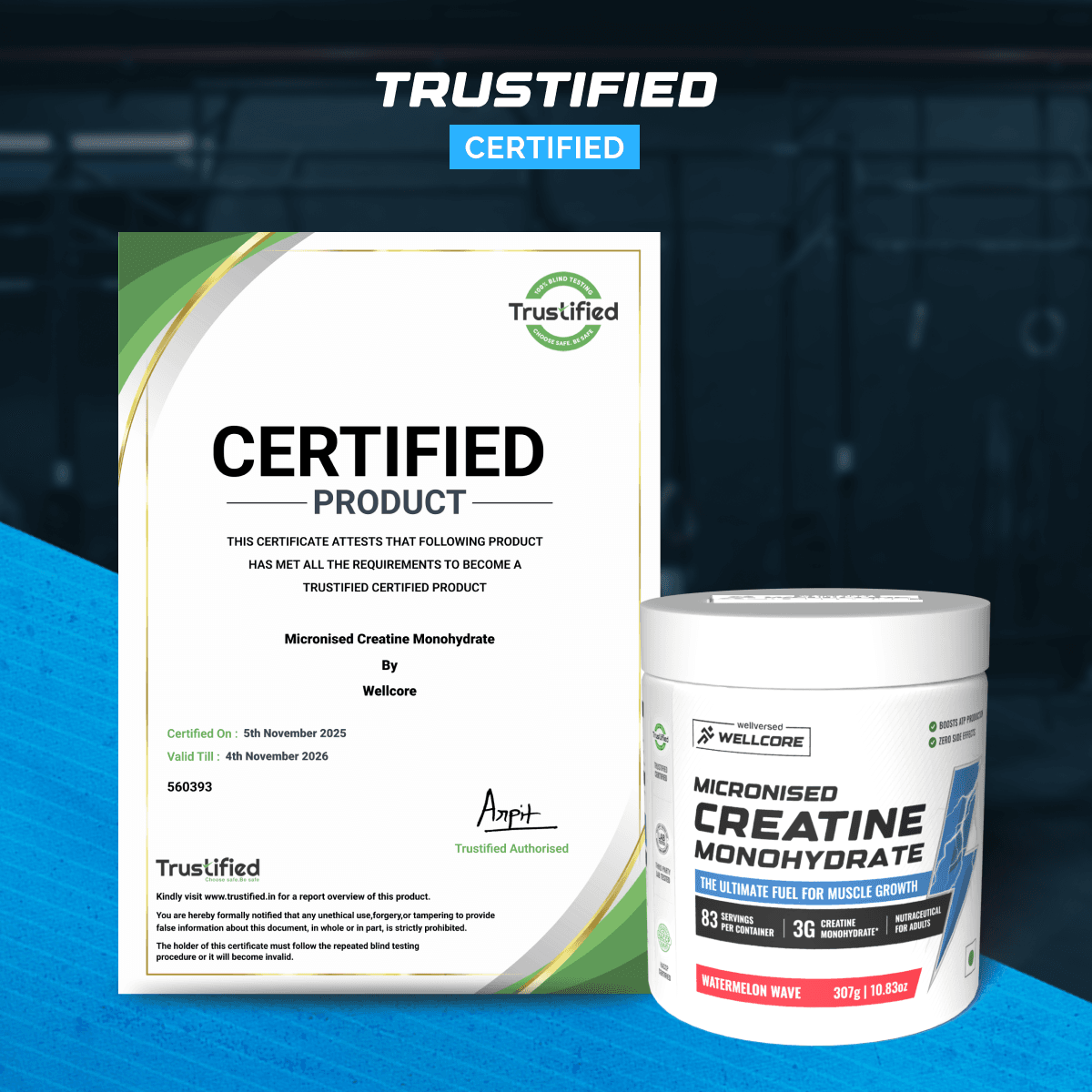 Wellcore - Pure Micronised Creatine Monohydrate | Watermelon Wave (307g, 83 servings)