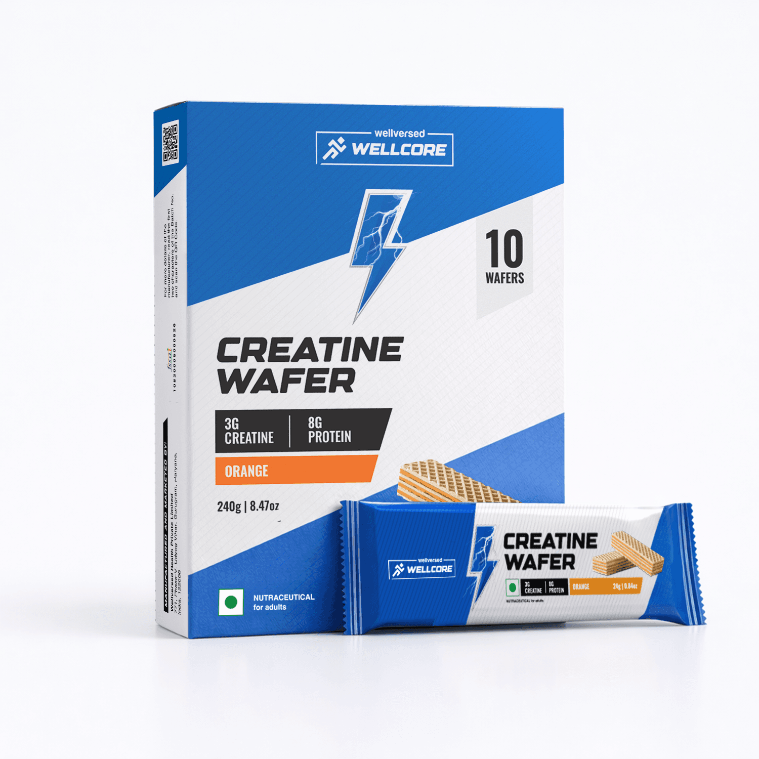 Wellcore - Creatine Wafer Bar | Orange Flavour (Pack of 10)