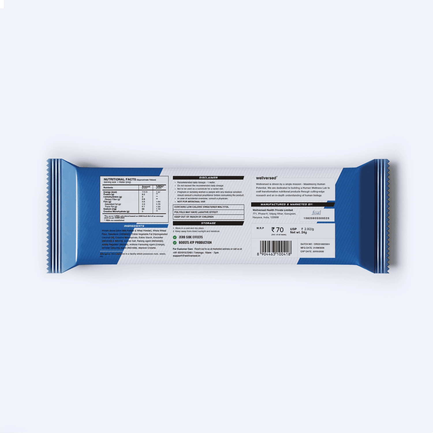 Wellcore - Creatine Wafer Bar | Orange Flavour (Pack of 10)