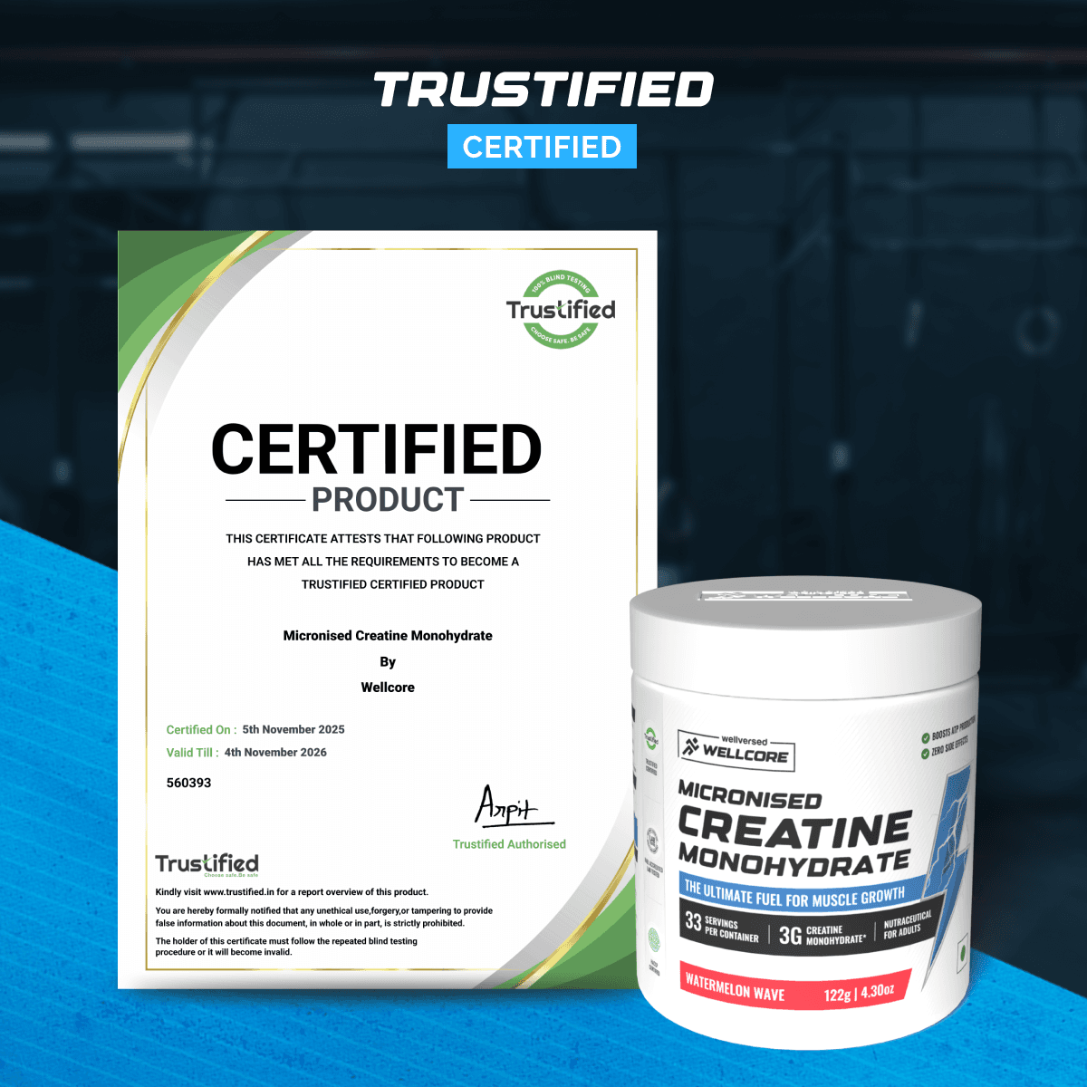 Wellcore - Pure Micronised Creatine Monohydrate | Watermelon Wave (122g, 33 servings)