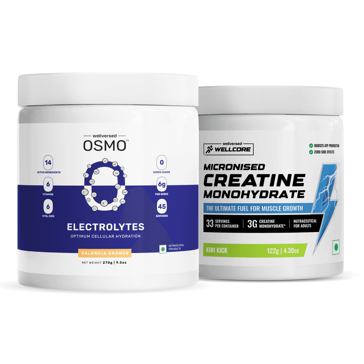 OSMO - Electrolytes (45 servings, Valencia Orange) +  Wellcore Creatine (33 Servings, Kiwi Kick)